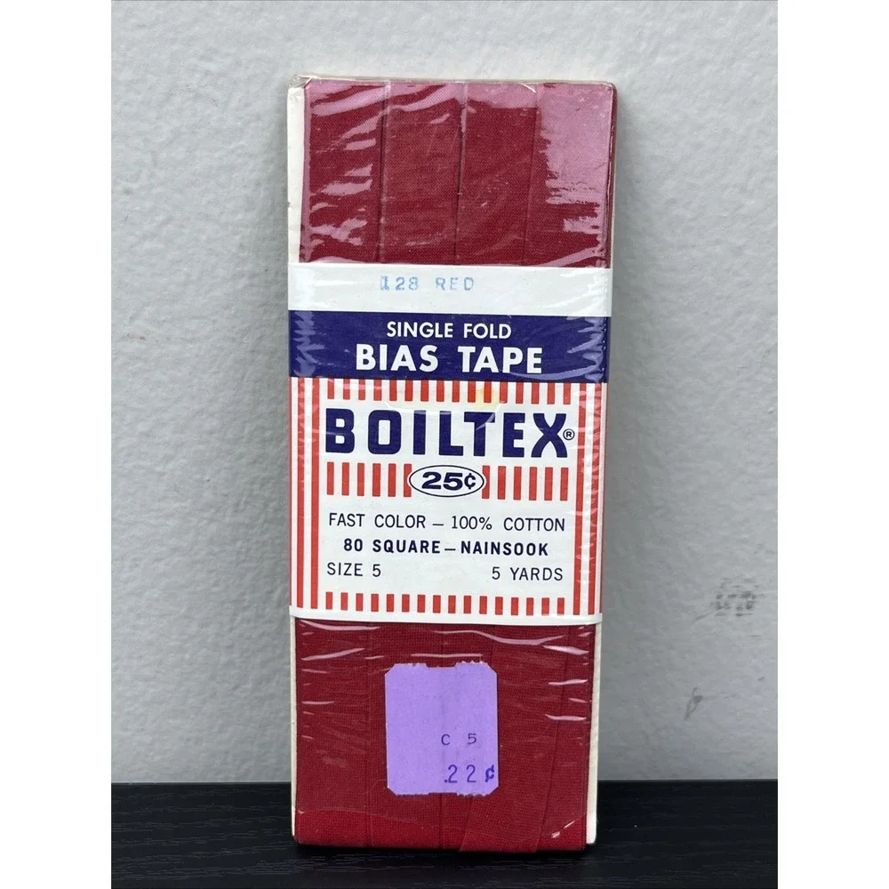 Vintage Boiltex 128 Red Single Fold Bias Tape Size 5 Cotton 5 Yards‎